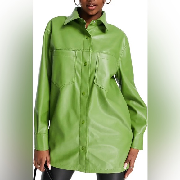 Topshop Jackets & Blazers - Topshop Maddie Faux Leather Button-Up Shirt